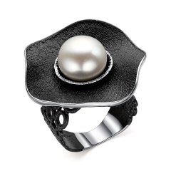 Кольцо серебряное с жемчугом, эмалью